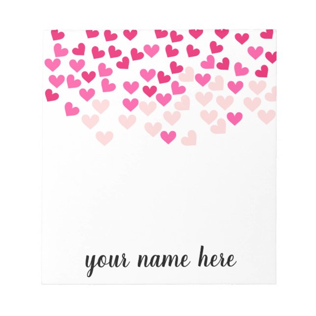 Personalised Pink Hearts Girls Notepad (Front)