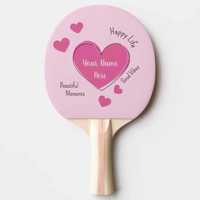 Personalised Pink Hearts Ping Pong Paddle (Front)