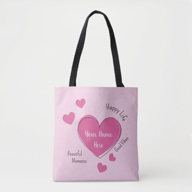 Personalised Pink Hearts Tote Bag (Front)