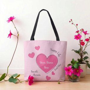 Personalised Pink Hearts Tote Bag