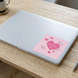 Personalised Pink Hearts Vinyl Sticker