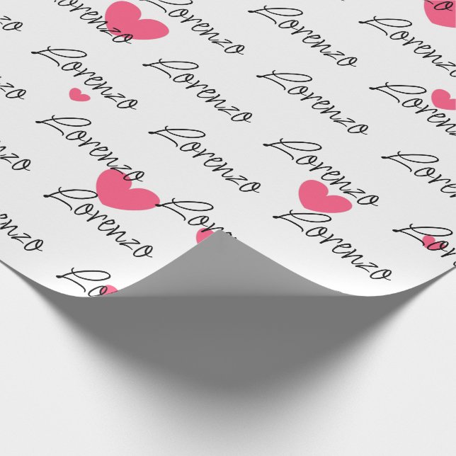 Personalised Pink Hearts Wrapping Paper (Corner)