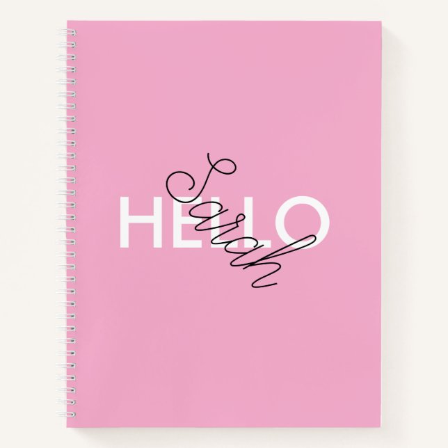 Personalised Pink "Hello" Notebook with Custom  (Front)