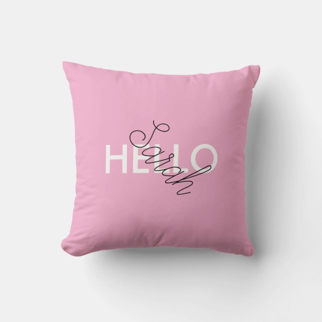 Personalised Pink "Hello" Pillow with Custom Name (Front)