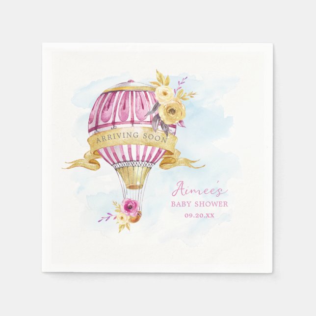 Personalised Pink Hot Air Balloon Baby Shower  Napkin (Front)