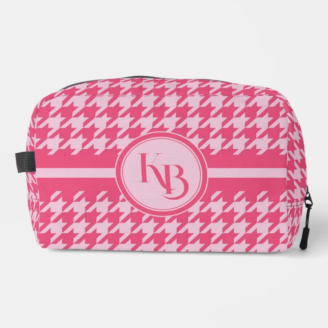 Personalised Pink Houndstooth Monogram Initials  Dopp Kit (Front)
