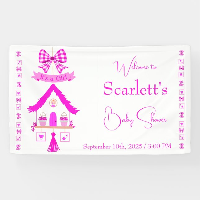 Personalised Pink House It's a Girl Banner (Horizontal)