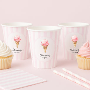 Personalised Pink Ice Cream Cone Birthday  Paper Cups