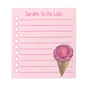 Personalised Pink Ice Cream Cone To Do List Notepad
