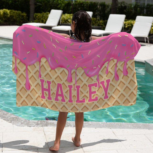Personalised Pink Ice Cream Drip Beach Towel (Creator Uploaded)