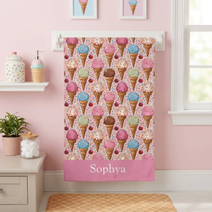 Personalised Pink Ice Cream Kids Bath Towel