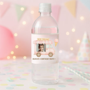 Personalised Pink Ice Cream Truck Birthday Water Bottle Label