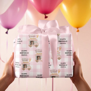Personalised Pink Ice Cream Truck Birthday Wrapping Paper