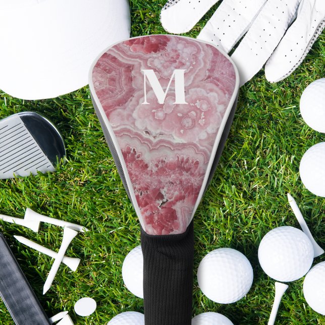 Personalised Pink Initial Monogram Golf Head Cover (Elegant Pink Agate Initial Monogram Golf Head Cover)