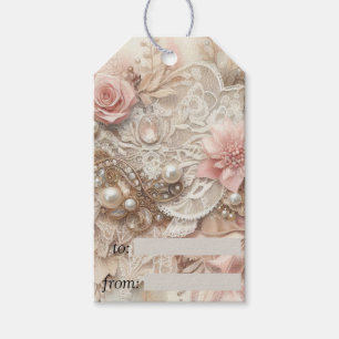 Personalised Pink Ivory Beige Florals Gift Tags