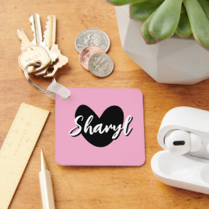 Personalised pink keychain with black heart
