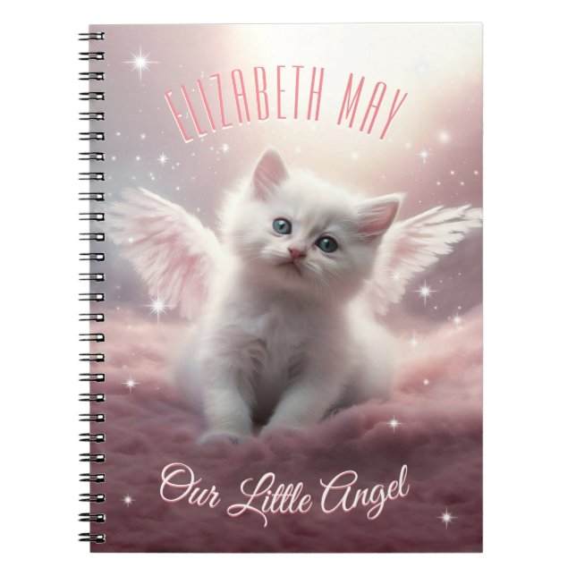 Personalised Pink Kitten with Angel Wings Notebook (Front)
