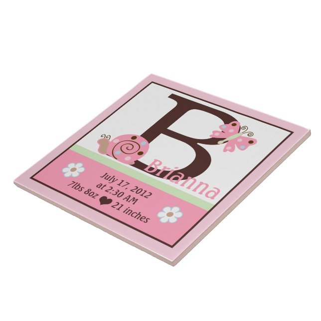 Personalised Pink Ladybug Birth Stats Tile (Side)