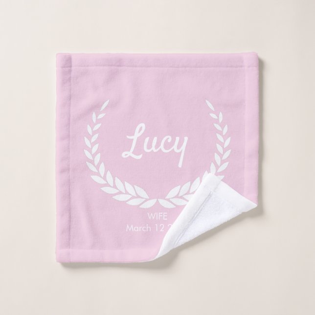 Personalised Pink Laurel Wash Cloth Towel Set (Wash Cloth)