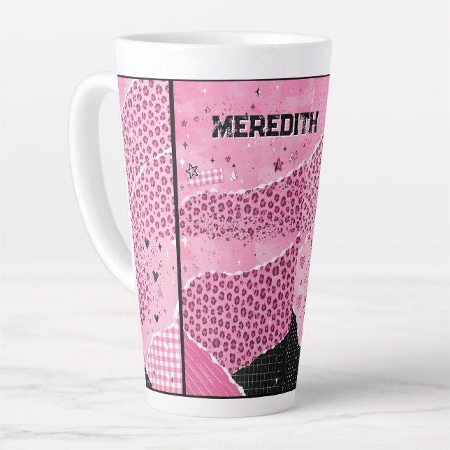 Personalised Pink Leopard Collage Latte Mug (Left Angle)