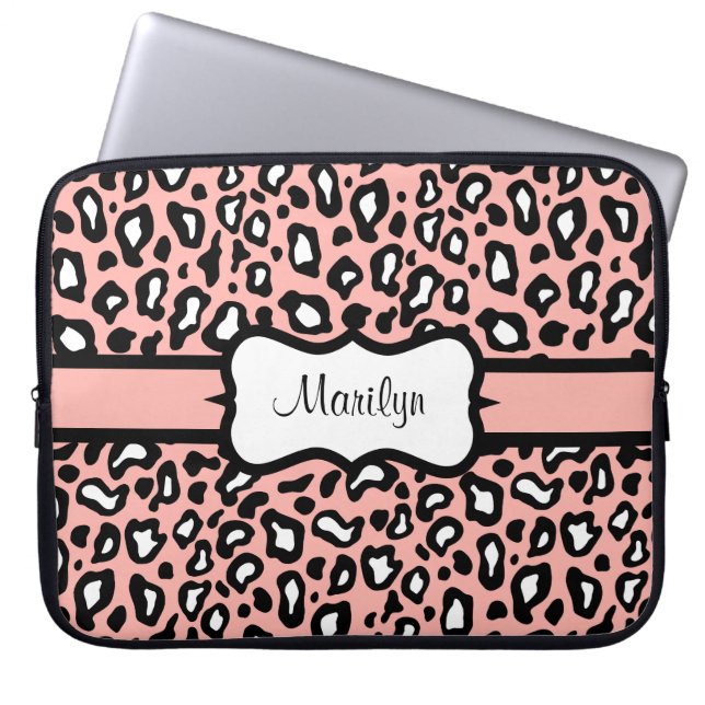 Personalised Pink Leopard Laptop Sleeve Case Gift (Front)