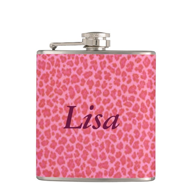 Personalised Pink Leopard Skin Flask (Front)