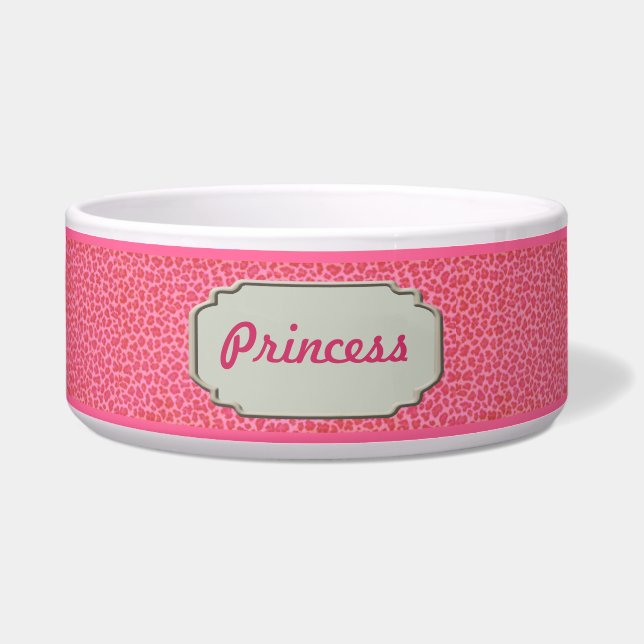 Personalised Pink Leopard Skin Pet Bowl (Front)