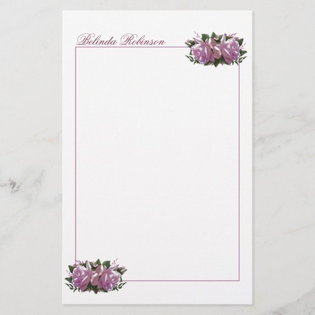 Personalised Pink Lilac Flower Stationery Paper (Front)