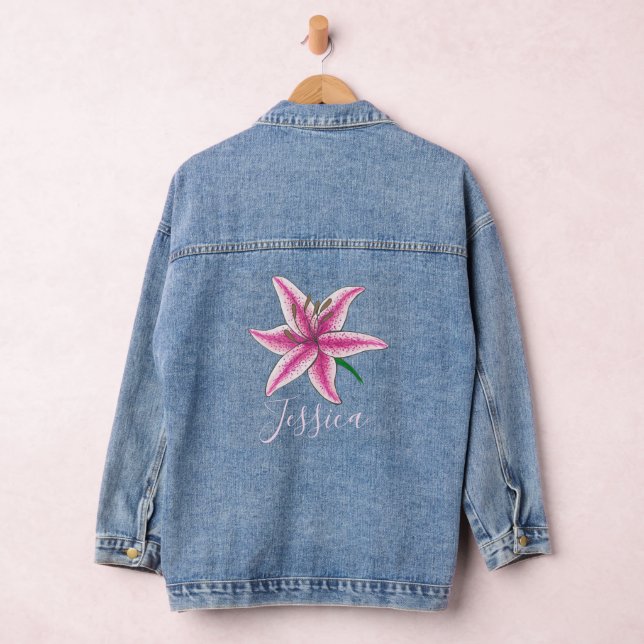 Personalised Pink Lily Flower Floral Garden Lilies Denim Jacket (Hangar)
