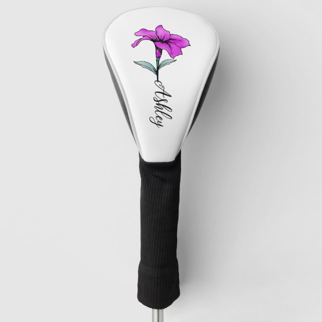 Personalised Pink Lily Flower Golf Head Cover (Front)