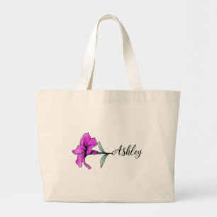 Personalised Pink Lily Flower Large Tote Bag