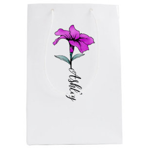 Personalised Pink Lily Flower Medium Gift Bag