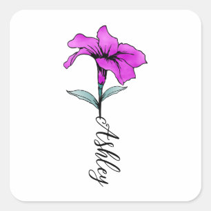 Personalised Pink Lily Flower Square Sticker