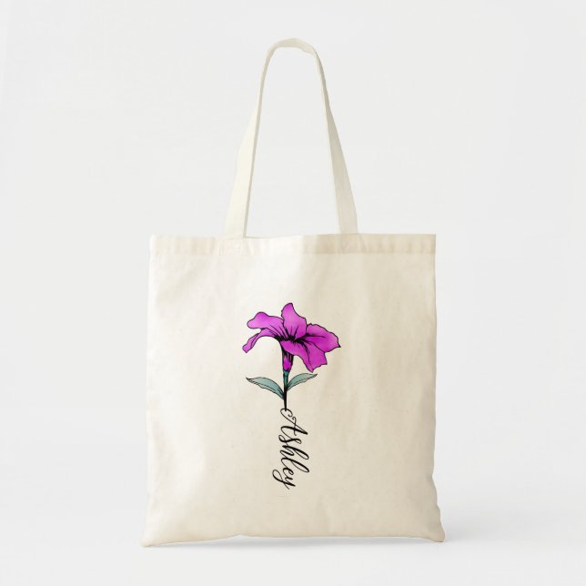 Personalised Pink Lily Flower Tote Bag (Front)