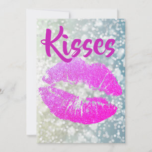 Personalised Pink Lipstick "Kisses" Thank You Card