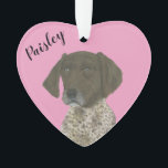 Personalised Pink Liver German Shorthaired Pointer Ornament<br><div class="desc">I am in love with this beautifully detailed watercolor illustration of a liver and white german shorthaired pointer on a sweet pink heart! Personalise these pastel ornaments and make the nice list this year! For the perfect presents, pair it with a matching item from the collection for a thoughtful housewarming,...</div>