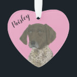 Personalised Pink Liver German Shorthaired Pointer Ornament<br><div class="desc">I am in love with this beautifully detailed watercolor illustration of a liver and white german shorthaired pointer on a sweet pink heart! Personalise these pastel ornaments and make the nice list this year! For the perfect presents, pair it with a matching item from the collection for a thoughtful housewarming,...</div>