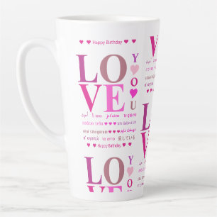 Personalised Pink "LOVE You" in Romance Languages Latte Mug