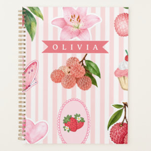 Personalised Pink Lychee Strawberry Girly Coquette Planner