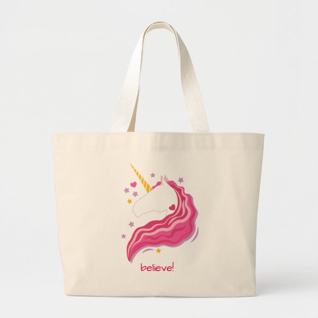 Personalised Pink Magical Unicorn Large Tote Bag (Front)