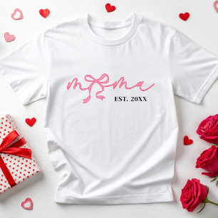 Personalised Pink Mama Est 2025 Coquette Bow Mum T-Shirt
