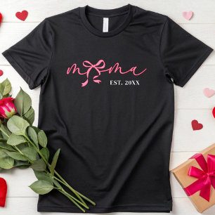Personalised Pink Mama Est 2025 Coquette Bow Mum T-Shirt