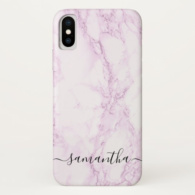 Personalised Pink Marble Script Name Typography Case-Mate iPhone Case (Back)