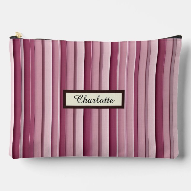 Personalised Pink Mauve Striped Large  Accessory Pouch (Front)