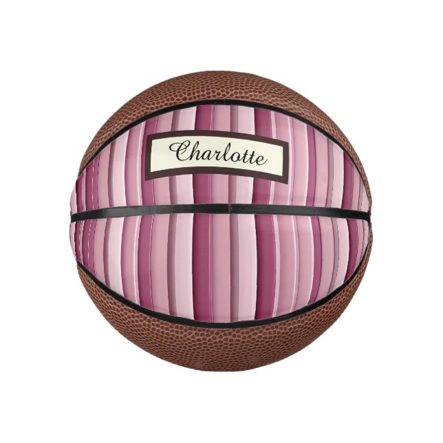 Personalised Pink Mauve Stripes Mini Basketball (Front)