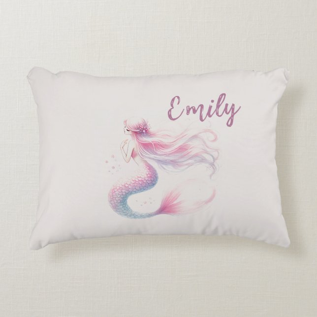 Personalised Pink Mermaid Pillow (Front)