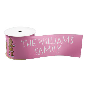 Personalised Pink Merry Christmas Gingerbread Man Satin Ribbon