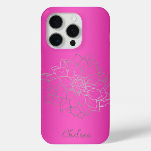 Personalised Pink Metallic with Silver Flower iPhone 15 Pro Case