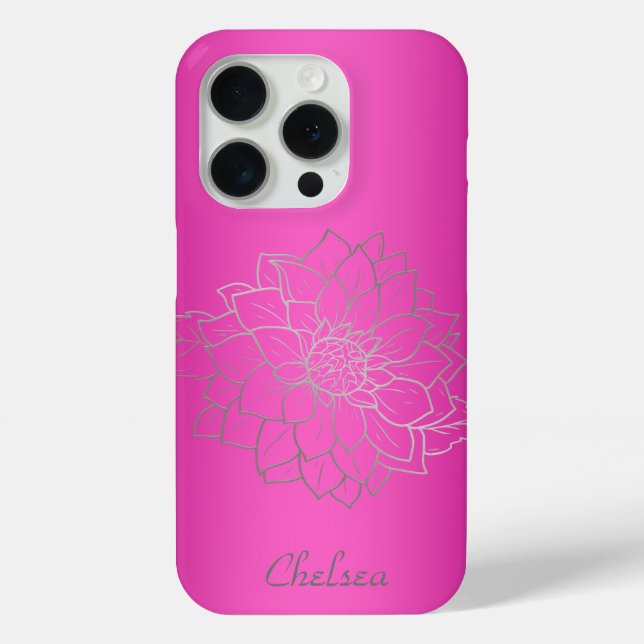 Personalised Pink Metallic with Silver Flower Case-Mate iPhone Case (Back)