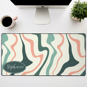 Personalised Pink Mint Retro Swirl Name Desk Mat